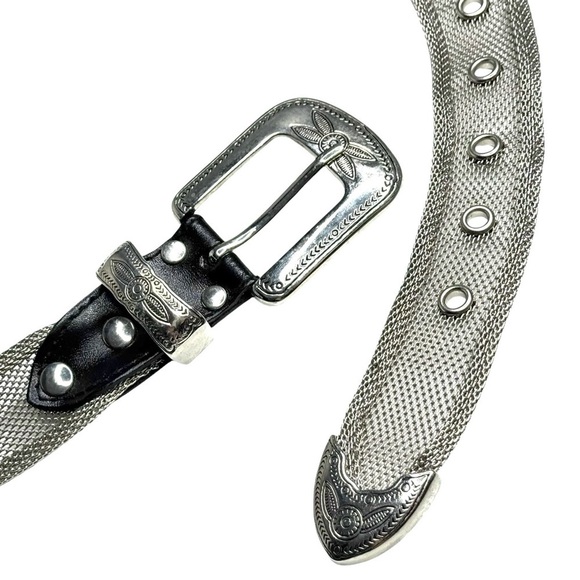 Vintage Metal Belt Beaded Adjustable Silver Rare Western Cowgirl Rodeo Turquoise